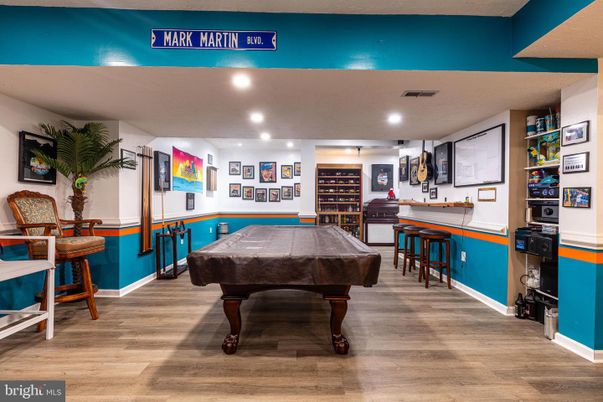 Billiard Table, Game Room, Interior, Recessed Lighting, Wood Texture Flooring