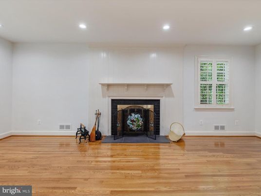 Fireplace, Interior, Recessed Lighting, Wood Texture Flooring