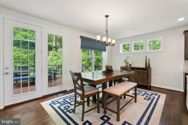 Dining room, Interior, Pendant Lights, Recessed Lighting, Wood Texture Flooring