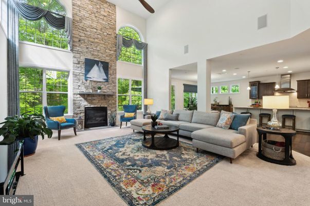 Dining room, Fireplace, Interior, Kitchen, Living room, Pendant Lights, Recessed Lighting, Stone Walls, Wooden Beams