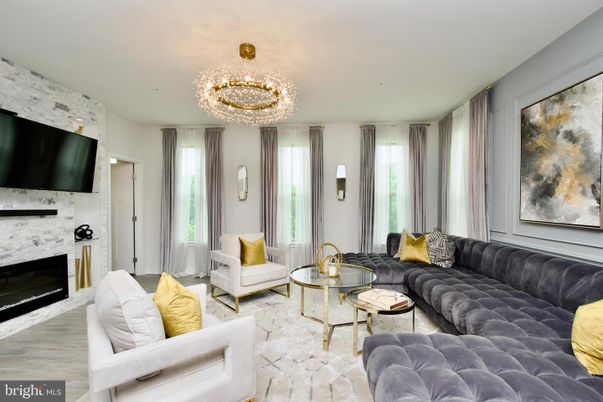 Chandelier, Fireplace, Interior, Living room, Stone Walls, Wood Texture Flooring