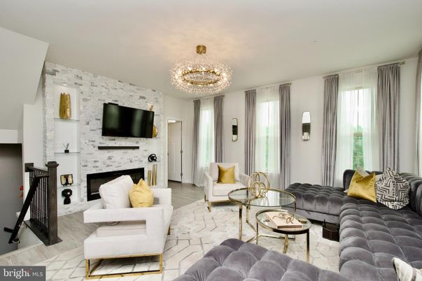 Chandelier, Fireplace, Interior, Living room, Stone Walls, Wood Texture Flooring
