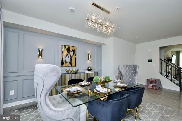 Chandelier, Dining room, Interior, Recessed Lighting, Wood Texture Flooring