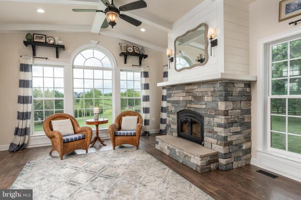 Fireplace, Interior, Recessed Lighting, Wood Texture Flooring