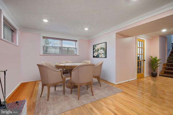 Dining room, Interior, Recessed Lighting, Wood Texture Flooring