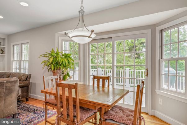 Dining room, Interior, Pendant Lights, Recessed Lighting, Wood Texture Flooring