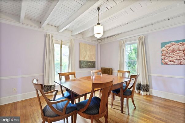 Dining room, Interior, Pendant Lights, Wood Texture Flooring