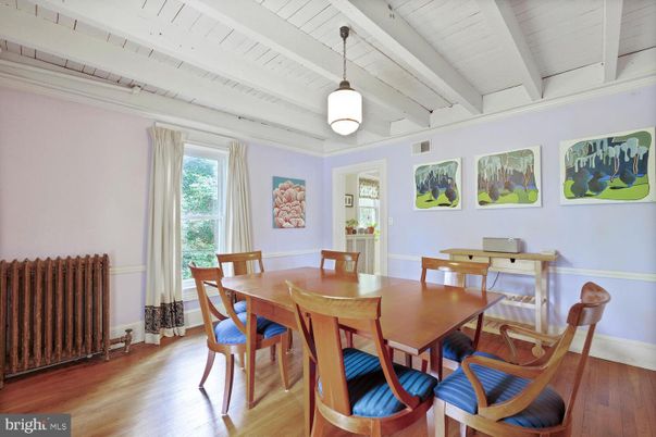 Dining room, Interior, Pendant Lights, Wood Texture Flooring