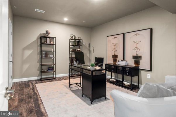 Home Office, Interior, Recessed Lighting, Wood Texture Flooring