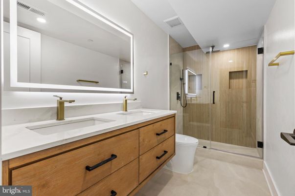 Bathroom, Dual Sink Vanities, Glass Shower, Interior, Recessed Lighting