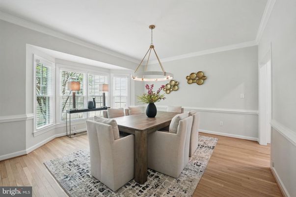 Dining room, Interior, Pendant Lights, Wood Texture Flooring