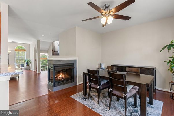Dining room, Fireplace, Interior, Wood Texture Flooring
