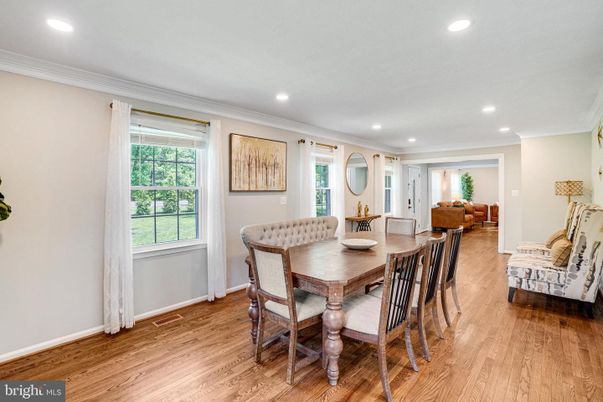Dining room, Interior, Recessed Lighting, Wood Texture Flooring