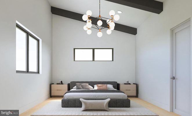 Bedroom, Interior, Pendant Lights, Wooden Beams, Wood Texture Flooring