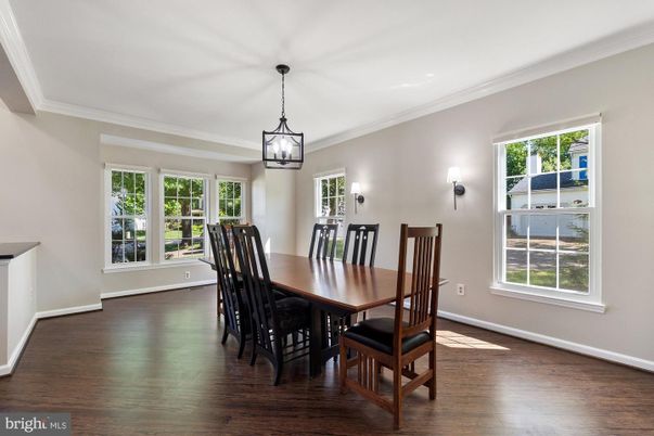 Dining room, Interior, Pendant Lights, Wood Texture Flooring