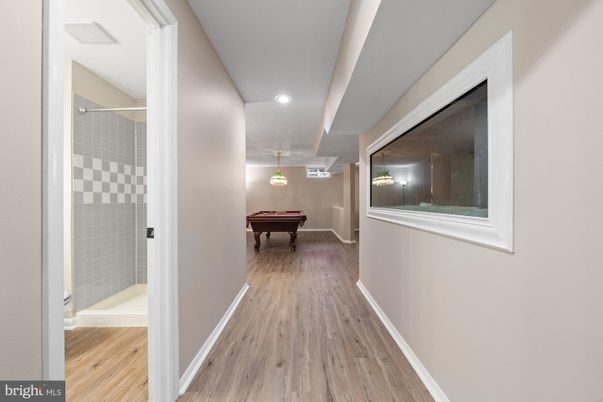 Billiard Table, Game Room, Interior, Recessed Lighting, Wood Texture Flooring