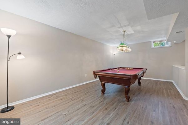Billiard Table, Game Room, Interior, Pendant Lights, Wood Texture Flooring