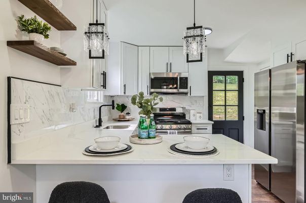 Interior, Kitchen, Pendant Lights, Stainless Steel Appliances, Wood Texture Flooring