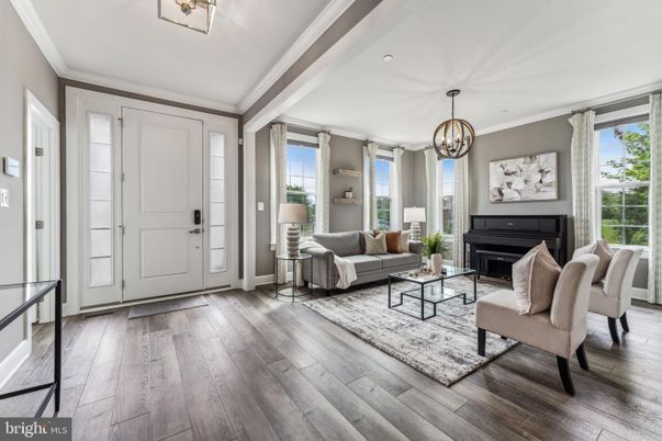 Chandelier, Fireplace, Interior, Living room, Recessed Lighting, Wood Texture Flooring