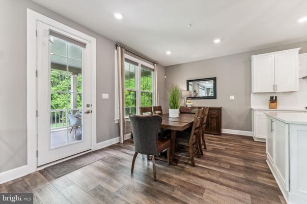 Dining room, Interior, Recessed Lighting, Wood Texture Flooring