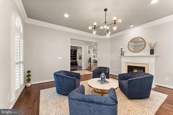 Fireplace, Interior, Living room, Pendant Lights, Recessed Lighting, Wood Texture Flooring
