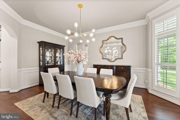 Dining room, Interior, Pendant Lights, Wood Texture Flooring