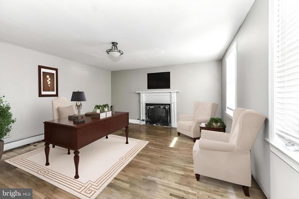 Fireplace, Home Office, Interior, Wood Texture Flooring