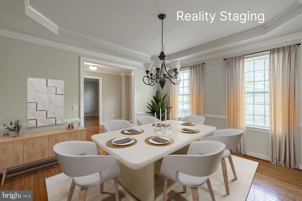 Dining room, Interior, Pendant Lights, Wood Texture Flooring