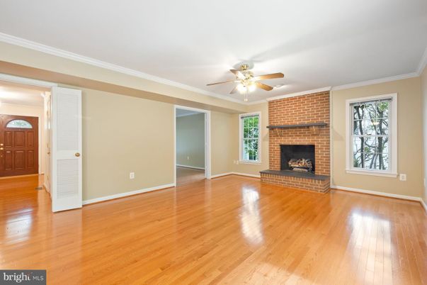 Empty room, Fireplace, Interior, Stone Walls, Wood Texture Flooring