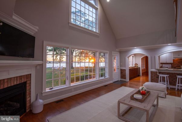 Fireplace, Interior, Kitchen, Living room, Recessed Lighting, Wood Texture Flooring