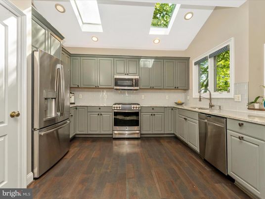 Glass Ceilings, Interior, Kitchen, Recessed Lighting, Stainless Steel Appliances, Wood Texture Flooring