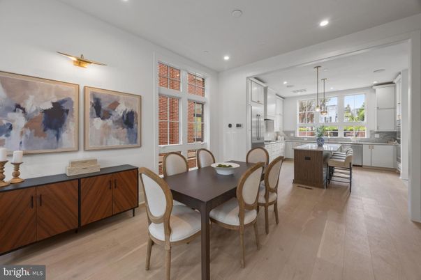 Dining room, Interior, Kitchen, Pendant Lights, Recessed Lighting, Wood Texture Flooring