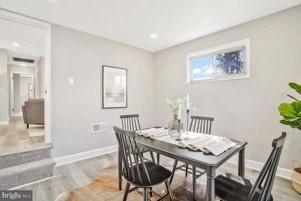 Dining room, Interior, Recessed Lighting, Wood Texture Flooring