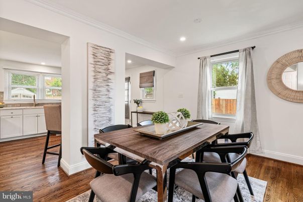 Dining room, Interior, Recessed Lighting, Wood Texture Flooring