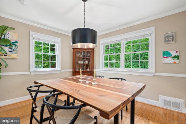 Dining room, Interior, Pendant Lights, Wood Texture Flooring