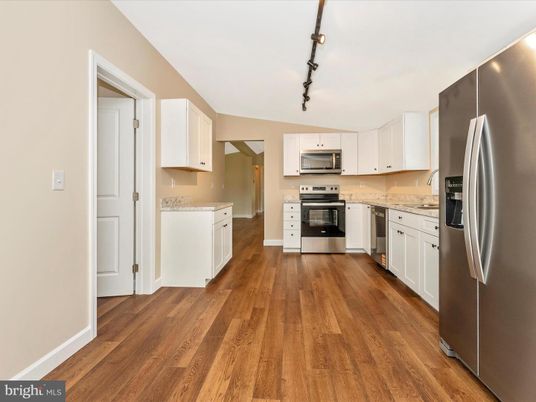 Interior, Kitchen, Stainless Steel Appliances, Wood Texture Flooring
