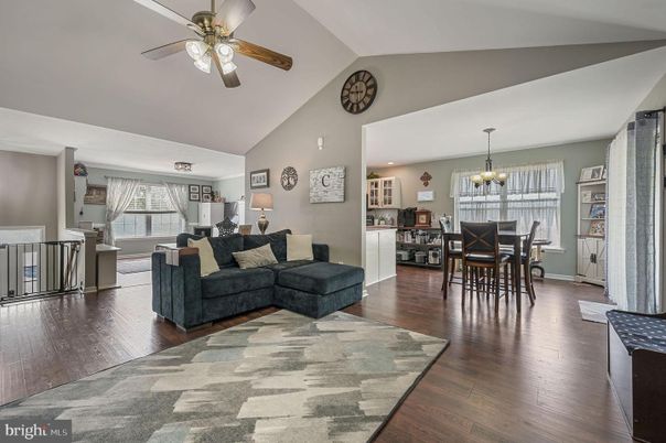 Chandelier, Dining room, Interior, Kitchen, Living room, Pendant Lights, Recessed Lighting, Wood Texture Flooring