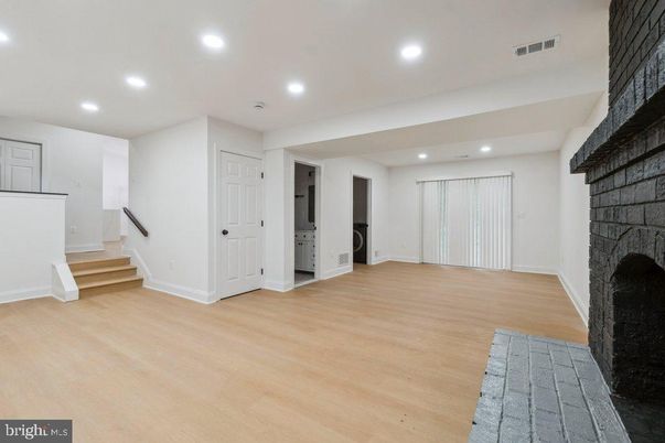 Empty room, Fireplace, Interior, Recessed Lighting, Wood Texture Flooring