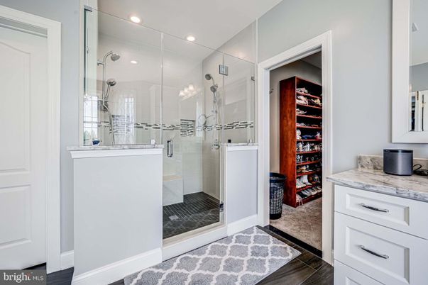Bathroom, Glass Shower, Interior, Recessed Lighting, Walk-in Closets