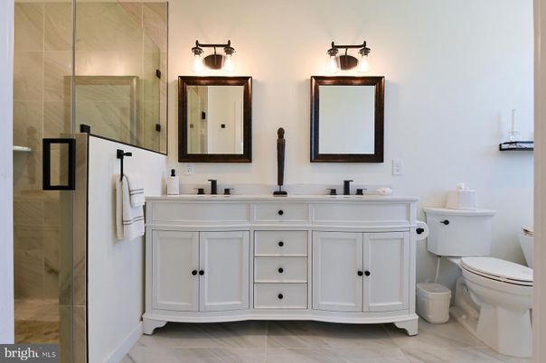 Bathroom, Dual Sink Vanities, Glass Shower, Interior