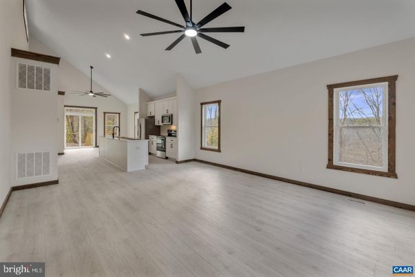 Empty room, Interior, Kitchen, Recessed Lighting, Wood Texture Flooring