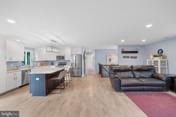 Interior, Kitchen, Living room, Pendant Lights, Recessed Lighting, Stainless Steel Appliances, Wood Texture Flooring