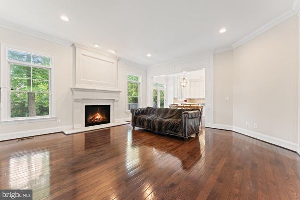 Fireplace, Interior, Pendant Lights, Recessed Lighting, Wood Texture Flooring
