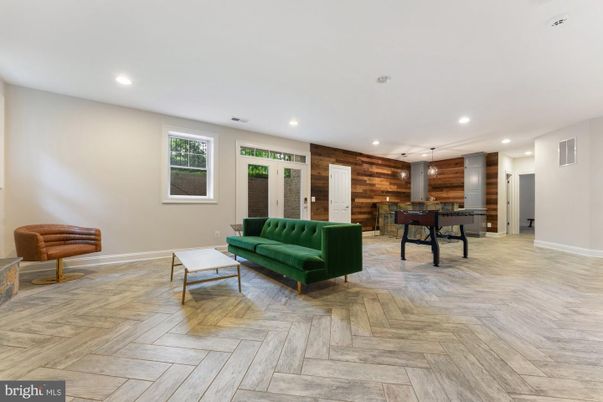 Game Room, Interior, Recessed Lighting, Wood Texture Flooring, Wooden Walls