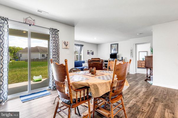 Dining room, Interior, Living room, Recessed Lighting, Wood Texture Flooring