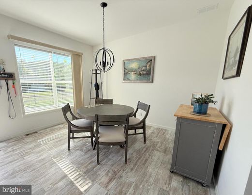 Dining room, Interior, Pendant Lights, Wood Texture Flooring