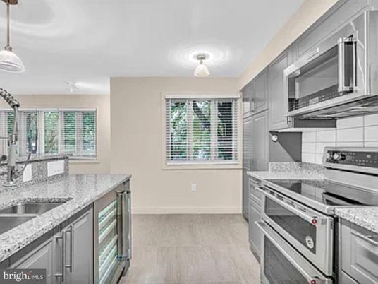 Interior, Kitchen, Pendant Lights, Stainless Steel Appliances, Wood Texture Flooring