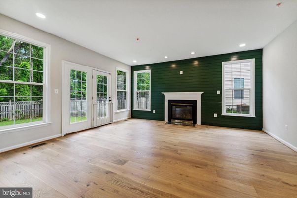 Empty room, Fireplace, Interior, Recessed Lighting, Wood Texture Flooring