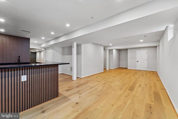Empty room, Interior, Kitchen, Recessed Lighting, Wood Texture Flooring