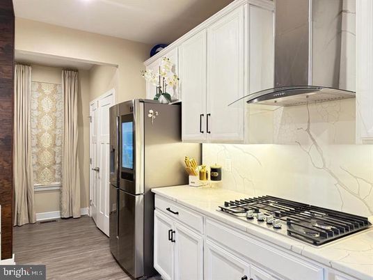 Interior, Kitchen, Marble Walls, Wood Texture Flooring